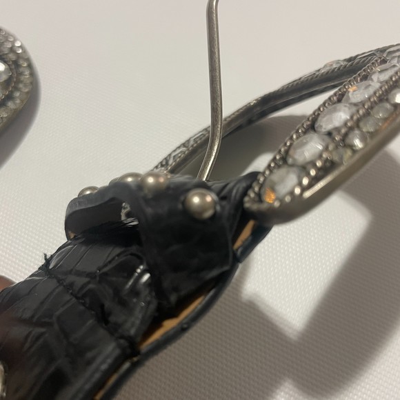 100% manmade material crocodile indent black and brown rhinestone belts - Picture 4 of 13